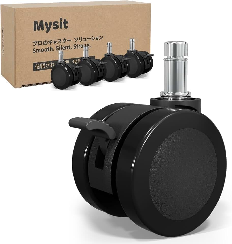 MySit 11x22mm Office Chair Caster with Brake for Hardwood Floors Set of 5