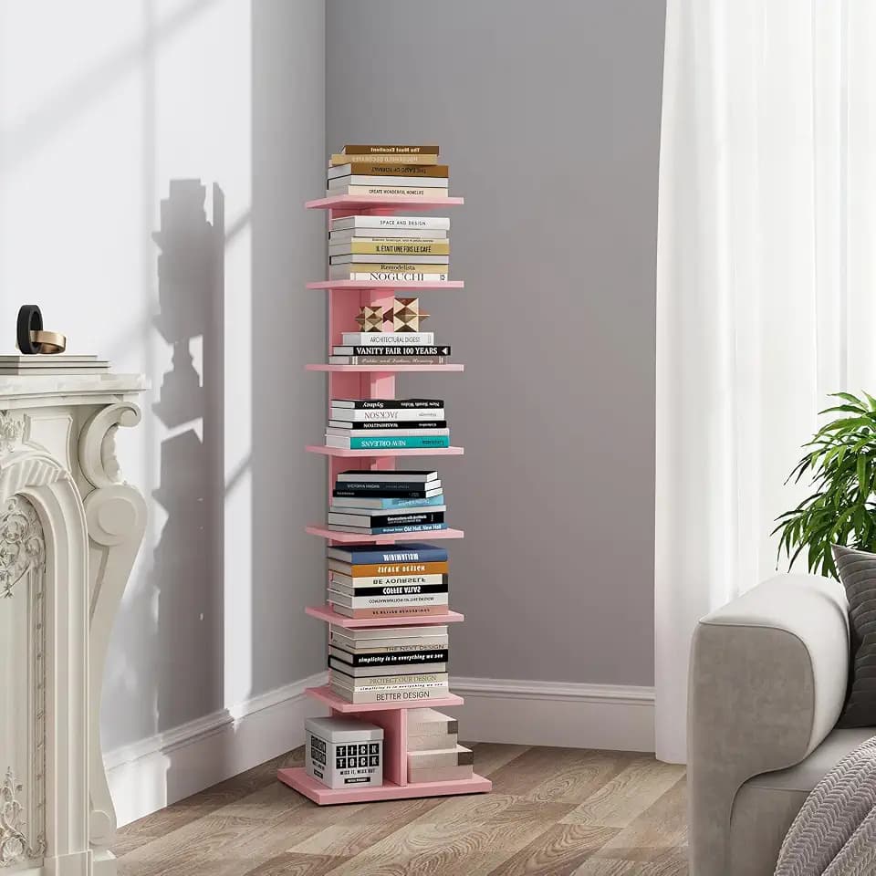 TUTOTAK Book Shelf, Narrow Spine Bookshelf, 8-Tier Bookcase for Small Space