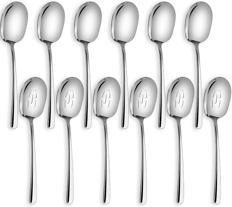 SOLEADER Large Serving Spoons,12-Piece Buffet Utensil Set,Stainless Steel