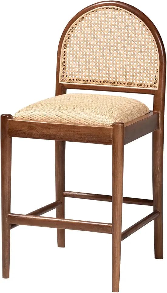 bali & pari Maryland Modern Bohemian Natural Rattan and Acacia Wood Counter Stool