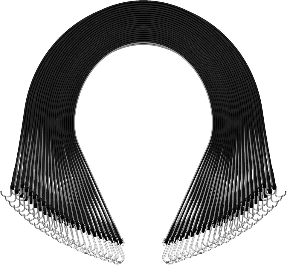 VEVOR Rubber Bungee Cords, 50 Pack 21" Long, Weatherproof Natural Rubber Tie Down Straps with Crimped S Hooks, Heavy Duty Outdoor Tarp Straps for Securing Flatbed Trailers, Canvases, Cargo, and More