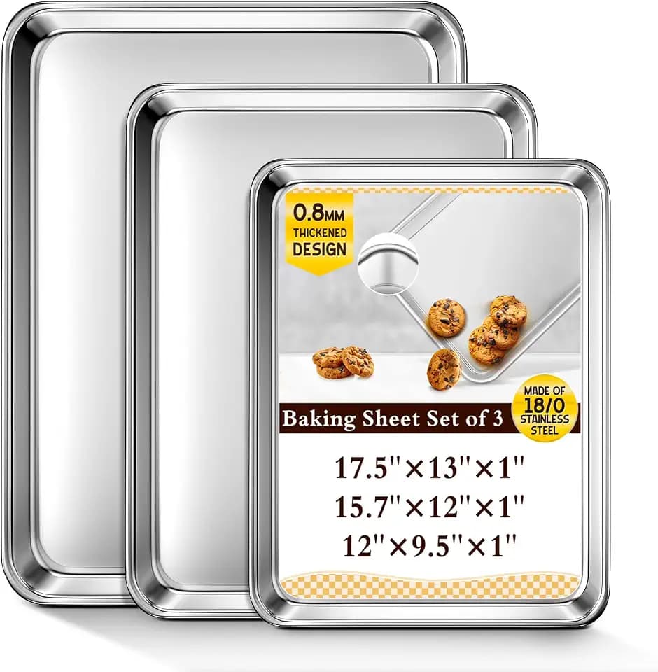 Baking Sheet Set of 3, Commercial Grade Stainless Steel Cookie Sheets for Baking, 12/16/17.5 Inch, Thicker and Firmer Baking Pans Set, Rust & Warp Resistant & Nonstick, Nontoxic&Heavy Duty&Easy Clean