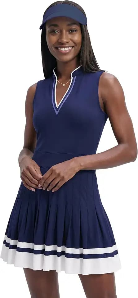 Izod Women's V-Neck Pleated Sleeveless Athletic Dress