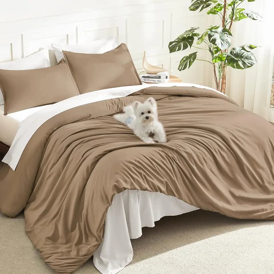 Litanika Taupe Oversized King Comforter Set, 3 Pcs Lightweight Bedding