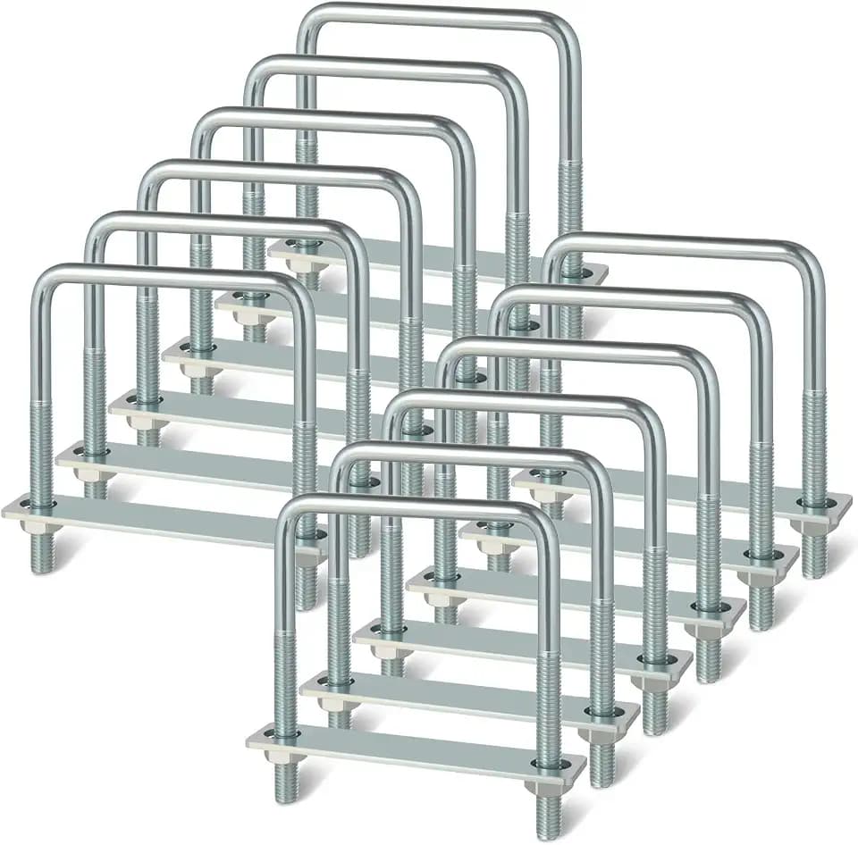 ZORUNNA 12Pcs Square U Bolts, 3/8" x 4" x 5" Galvanized, Heavy Duty U-Bolts