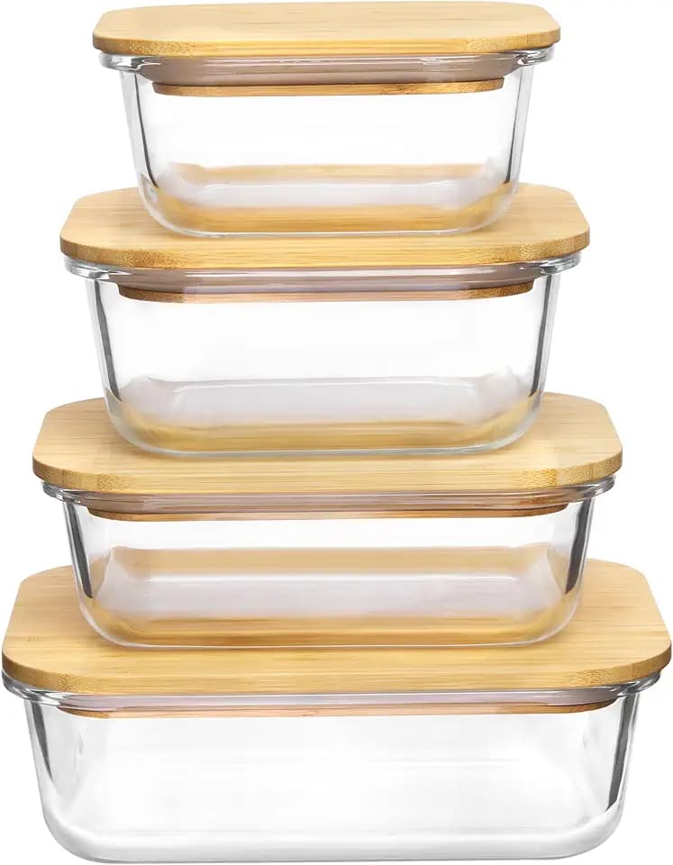 Vtopmart 4 Pack Glass Food Storage Containers with Bamboo Lids Meal Prep