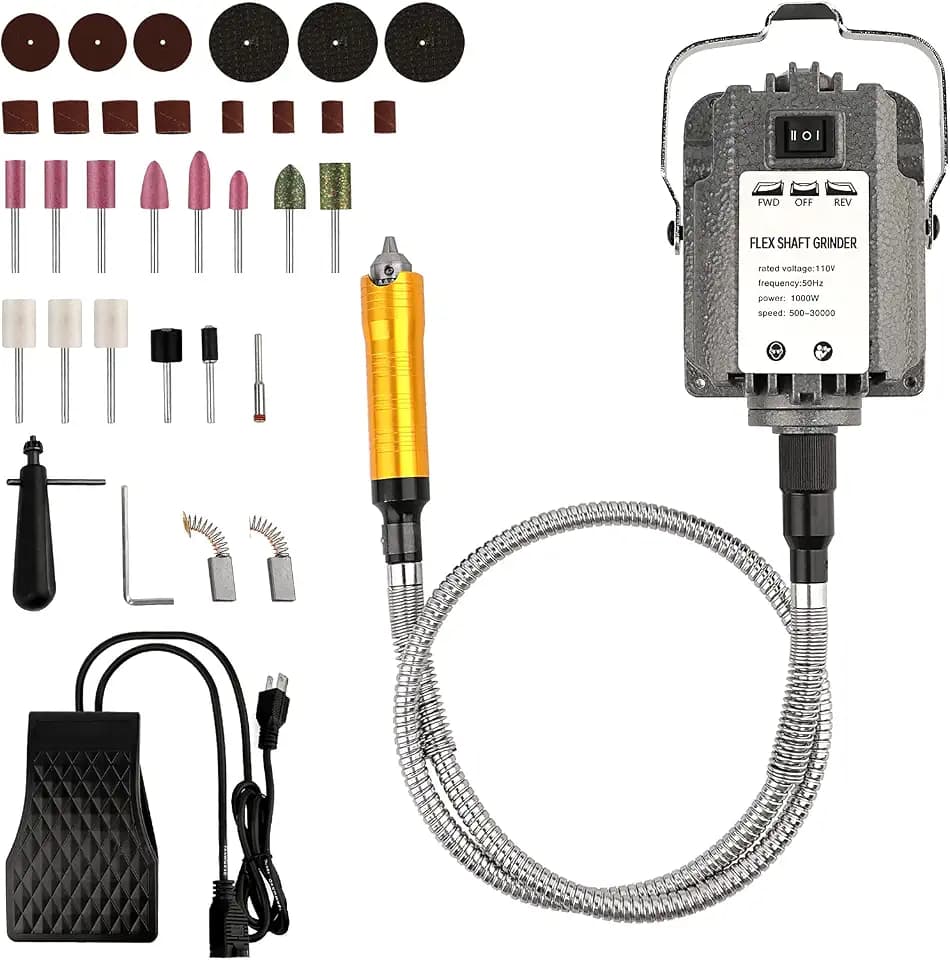 ATOLS 1000W 30000 RPM Flex Shaft Rotary Tool Electric Hanging Grinder Carver,Electric Multi-function Metalworking Tools Repair Kit,Foot Pedal Control,Metal Flexible Shaft,Suitable for Carving, Buffing
