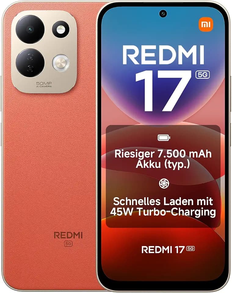 Xiaomi REDMI 17 5G, Smartphone 4+256 GB, Orange, 7500mAh Akku, 45W Laden