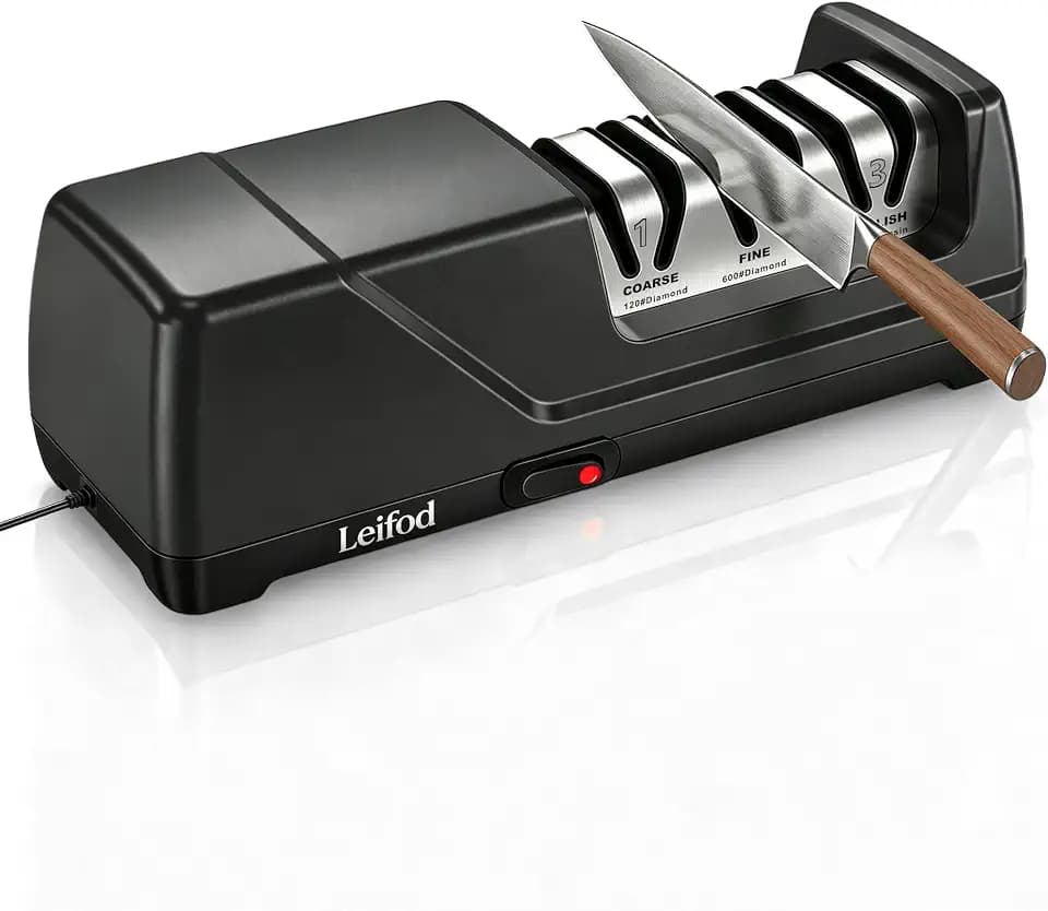 Electric Knife Sharpener for Kitchen, 3-Stage System with 15° Guide