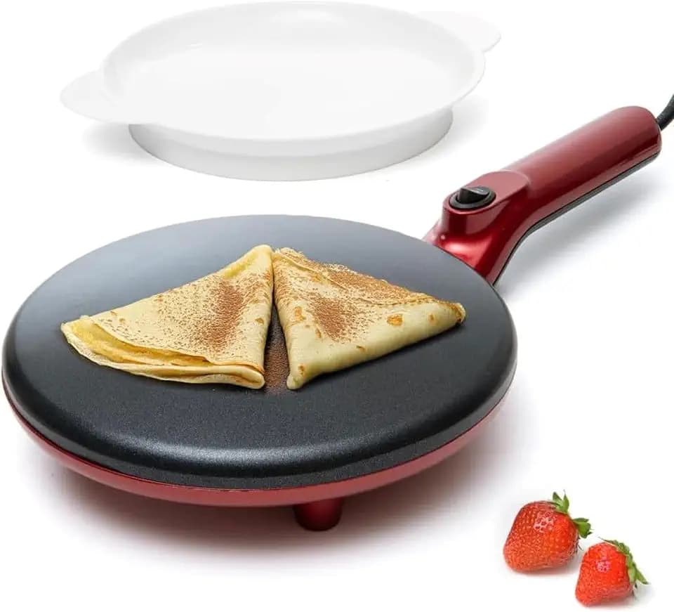 Moss & Stone Red Electric Crepe Maker, 8" Portable Nonstick Crepe Pan
