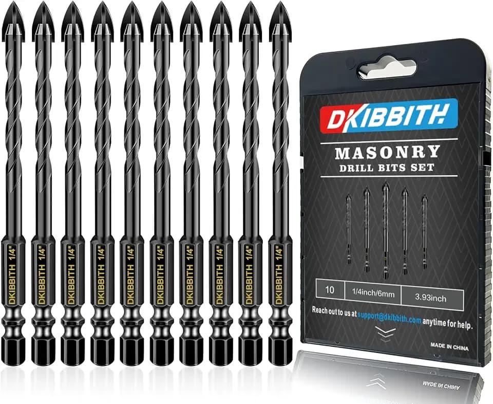 10 Pack 1/4" Concrete Drill Bits, Masonry Drill Bit Set, 6mm Tungsten Carbide Drill Bit Set for Tile/Ceramic/Glass/Mirror/Brick/Plastic/Cement, 1/4" Quick Change Hex Shank, in Carrying Case