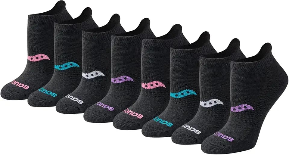 Saucony Women's RunDry Performance Heel Tab Athletic Socks, Available in S-L (8, 16, 24 Pairs)