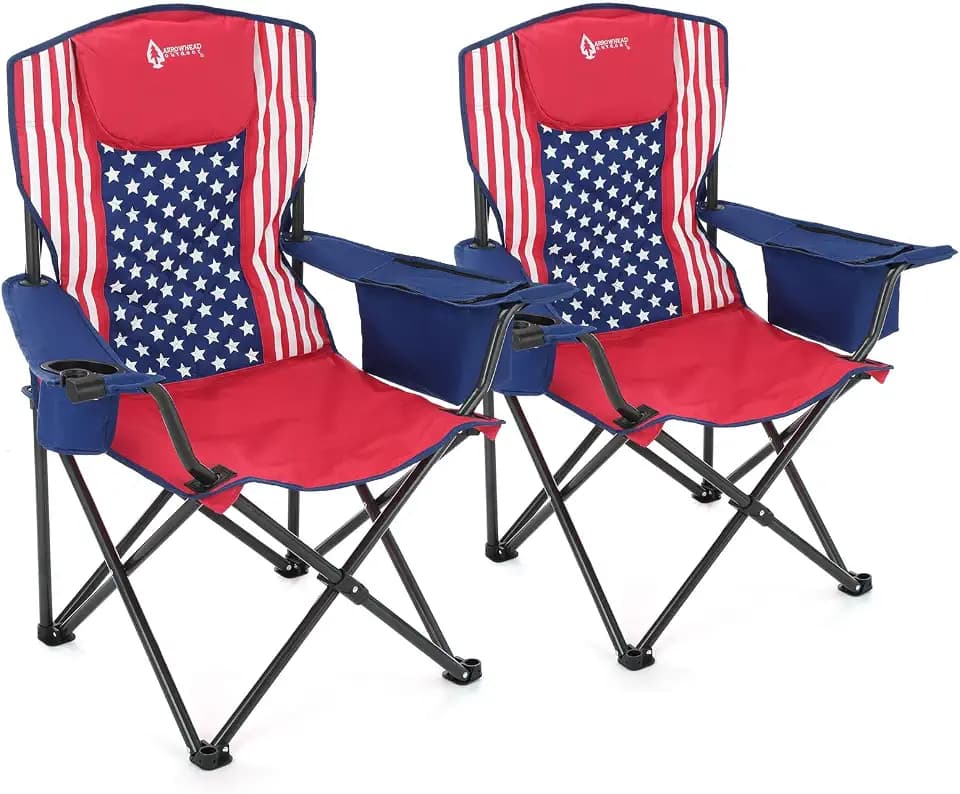 ARROWHEAD OUTDOOR 2PK Portable Deluxe Folding Camp Quad Chair, Headrest