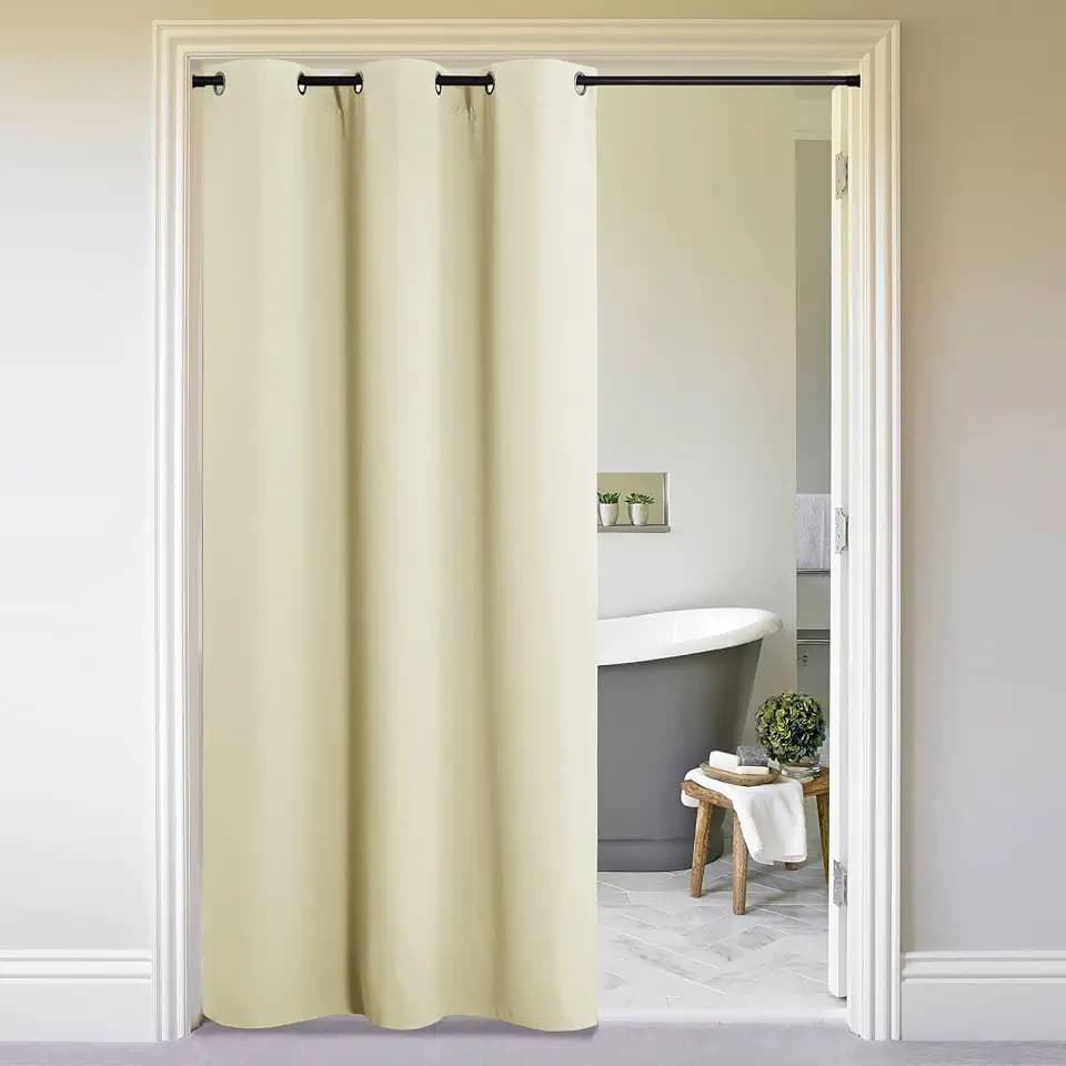 NICETOWN Door Curtain for Doorway Privacy, Curtains 84 Inch Length, Room Divider Cover, Blackout Temporary Insulated Closet Curtain for Bedroom Closet (1 Panel, 7ft Tall x 5ft Wide, Beige)