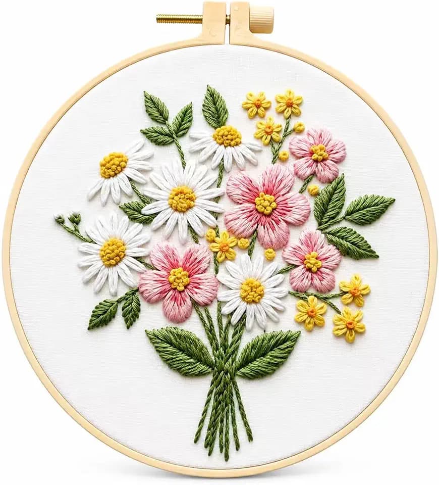 ZGEZGE Daisy Embroidery Kit for Beginners, DIY Floral Needlework Set