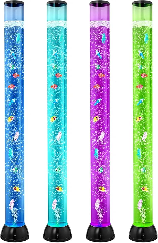 VEVOR Sensory Bubble Tube Lamp, 4 ft Bubble Fish Tube, Sensory Aquarium Lamp with 10 Floating Fish & 16 Color Effects, Remote Control, Stress Relief Calming Light for Bedroom Living Room Home Decor
