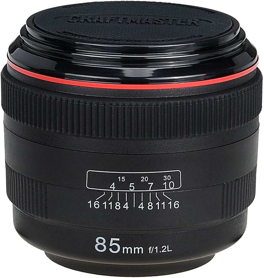 CraftMaster LenzCoaster – Premium Quality Camera Lens Replica that doubles as set of 5 drink coasters with silicone padding; Black with Black Interior
