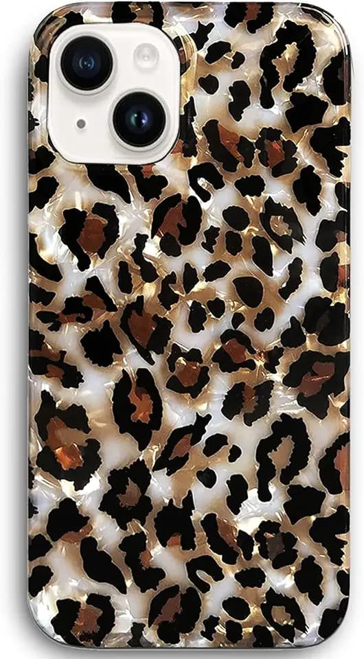 J.west Case Compatible with iPhone 15 Case 6.1-inch, Luxury Sparkle Translucent Clear Leopard Cheetah Print Pearly Design Soft Silicone Slim TPU Protective Phone Case Cover for Girls Women (Bling)