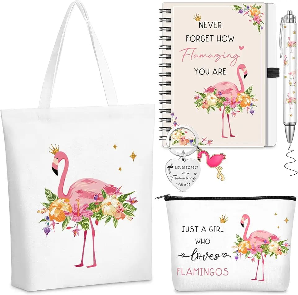 5 Pcs Flamingo Gifts Set for Women, Flamingo, White