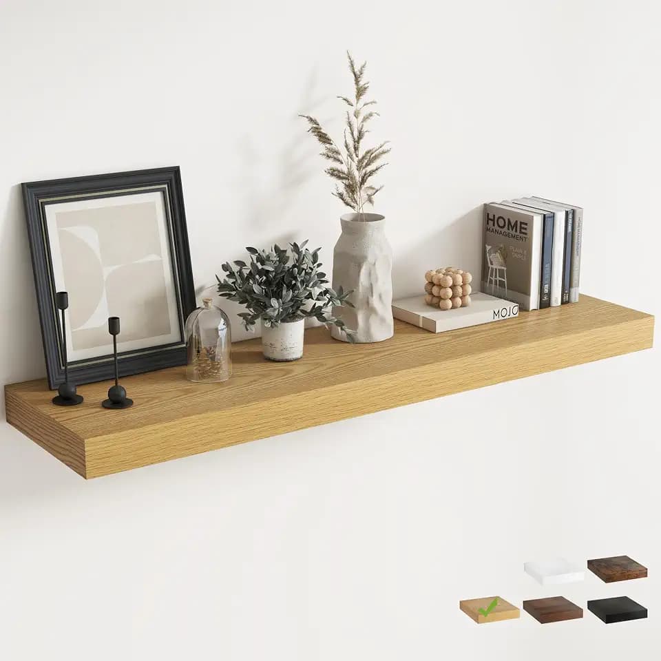 12 inch Deep Floating Shelves for Wall, 55" Wide, Oak Finish, 1-Pack