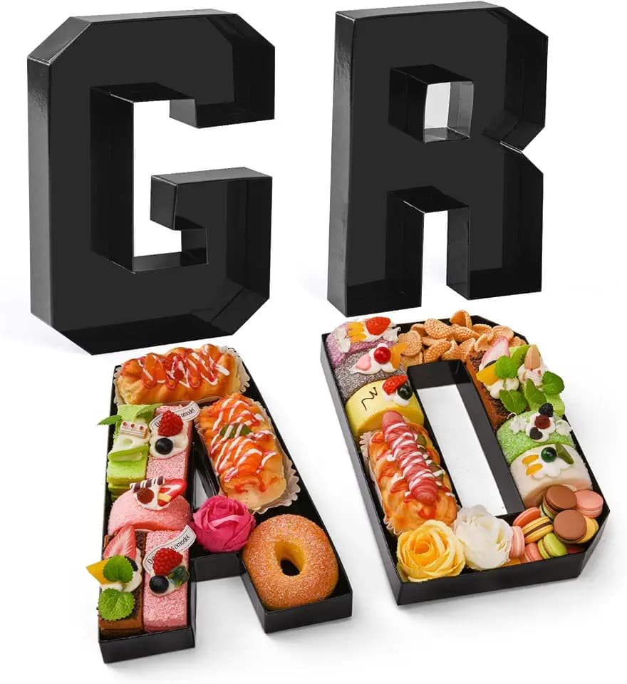 GRAD Set Cardboard Letter for Charcuterie 10.2'' Black Grad Fillable Tray Charcuterie Paper Box for Graduation Party Decorations Chocolate Candy Cupcake Container