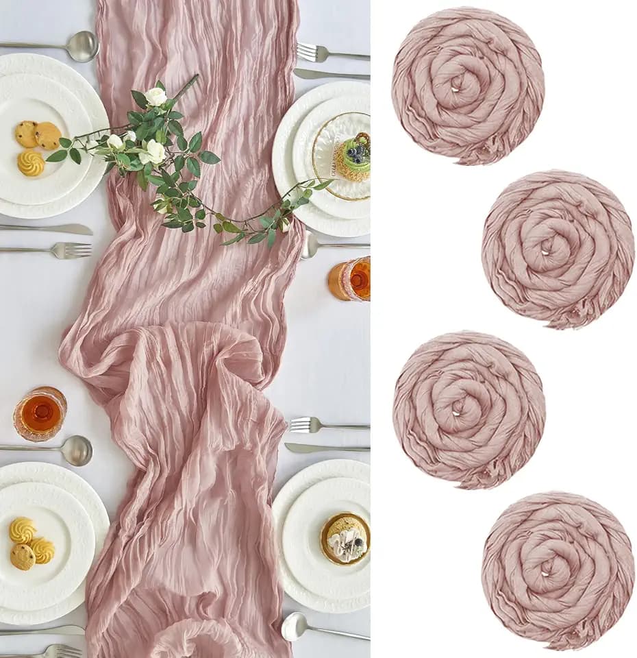 4 Pack Pink Cheesecloth Table Runner for Fall Birthday Party Home Decor