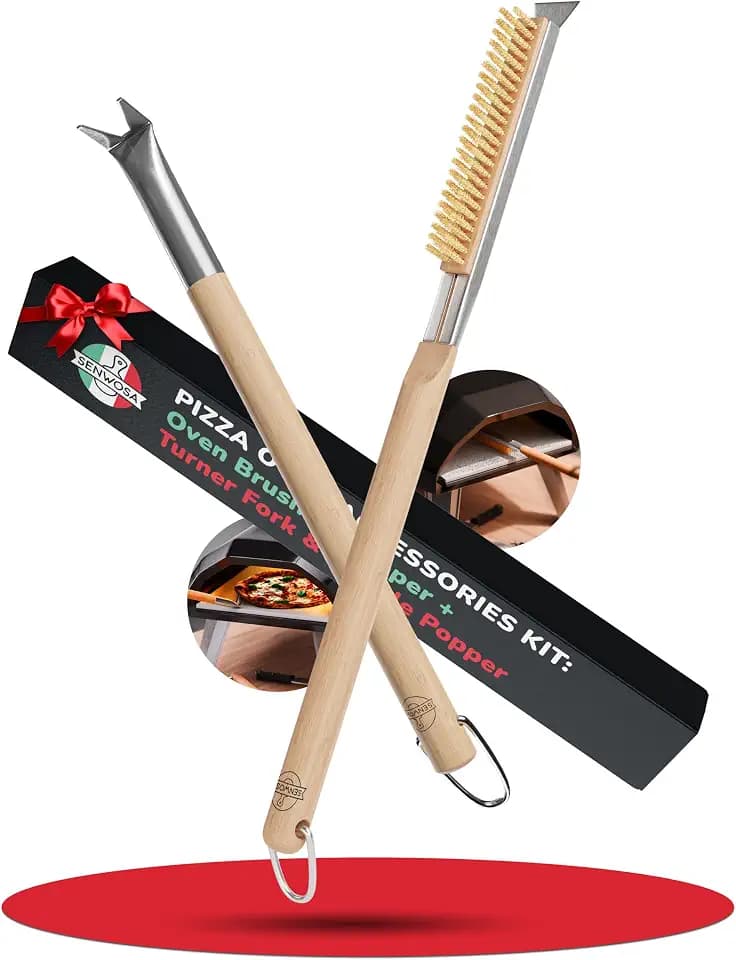 Senwosa Pizza Oven Brush with Scraper, Pizza Turner Fork Set