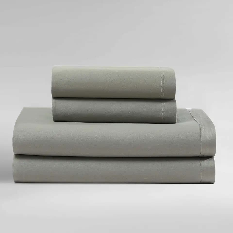 Calvin Klein - Queen Bed Sheets, 100% Organic Cotton Sateen Bedding Set with Deep Pockets, 300-Thread Count Silky Bedding Essentials (Organic Earth Dusty Olive, Queen)