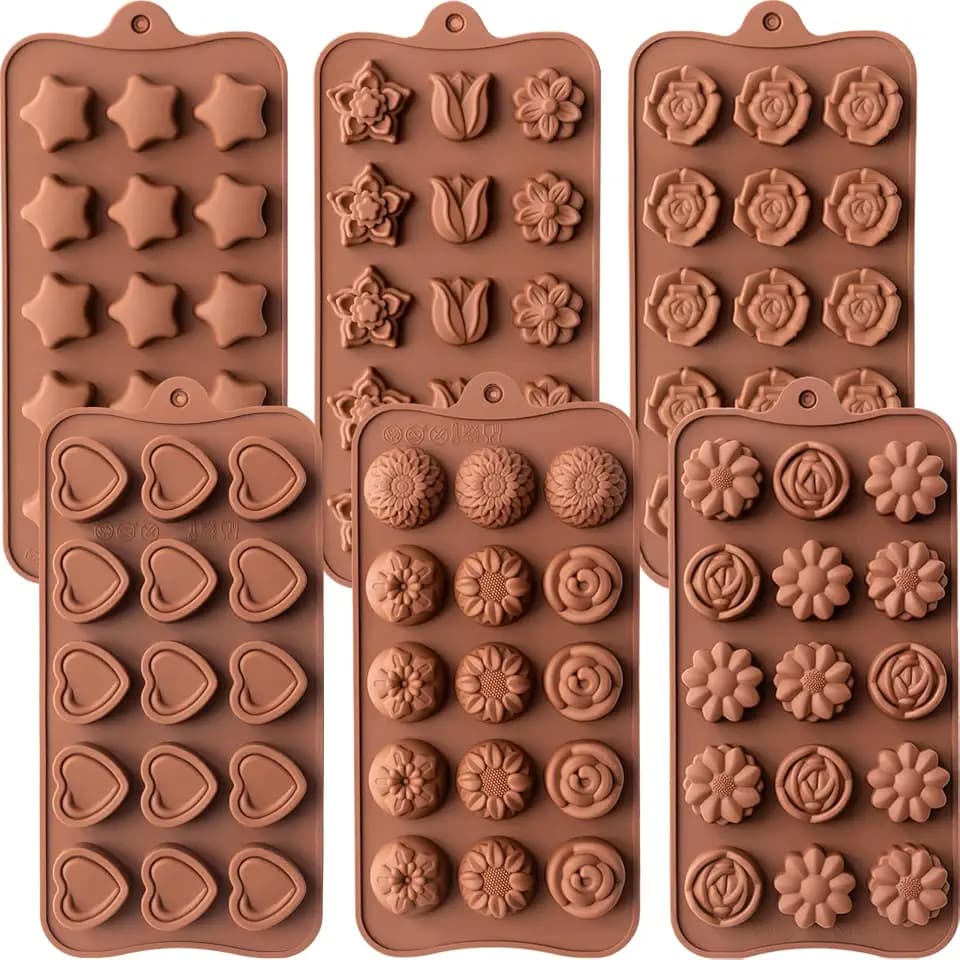 6-Pack Flower Silicone Chocolate Candy Molds, Baking Molds