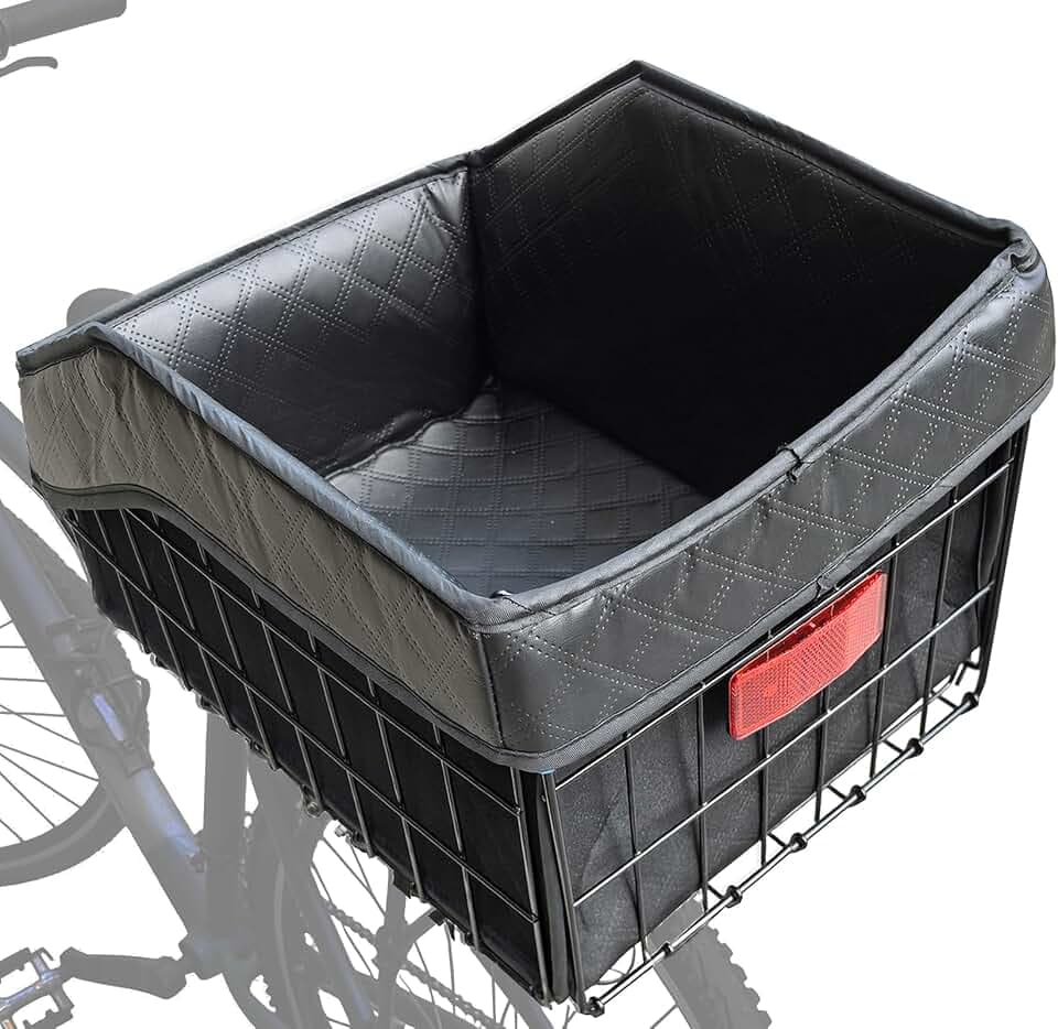 Large Folding Rear Bike Basket Leather Liner Waterproof Cover Net