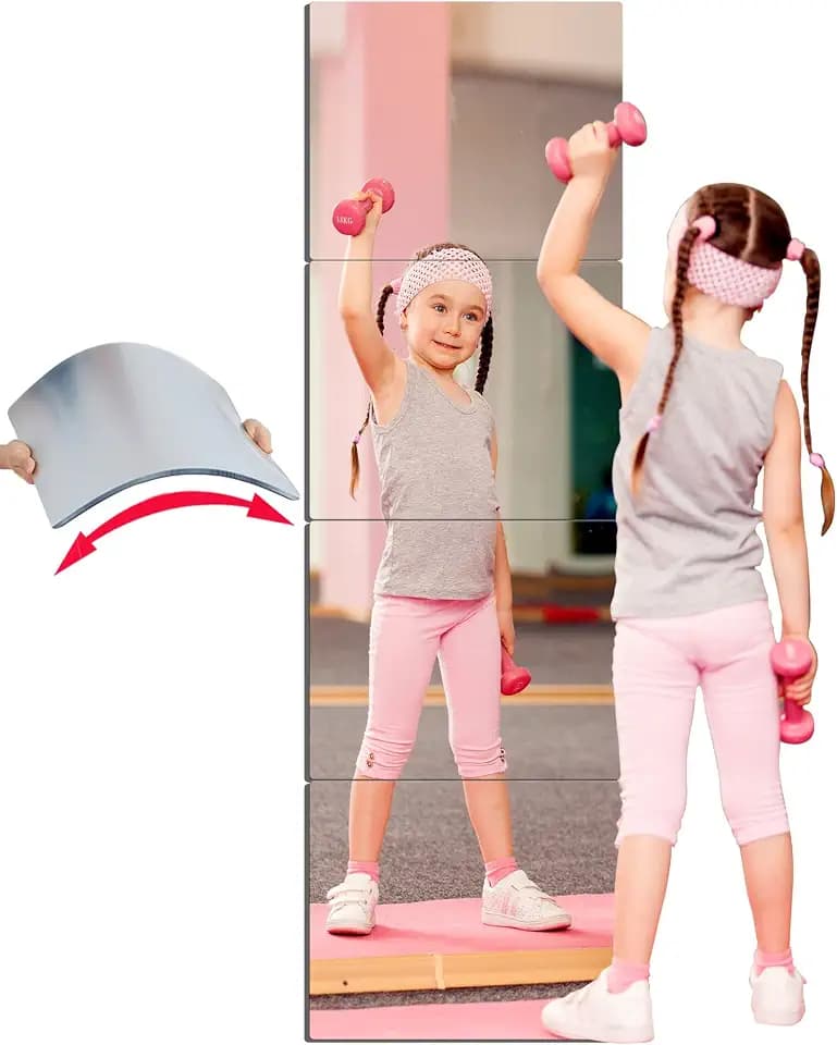 Unbreakable Acrylic Full Length Mirror for Wall Mounted, Full Body Mirror for Kids, Plastic Safe Shatterproof, Extra Thick 1/8,12 x 12 inch x 4pcs, Workout Mirrors for Home Gym, Bedroom Over The Door