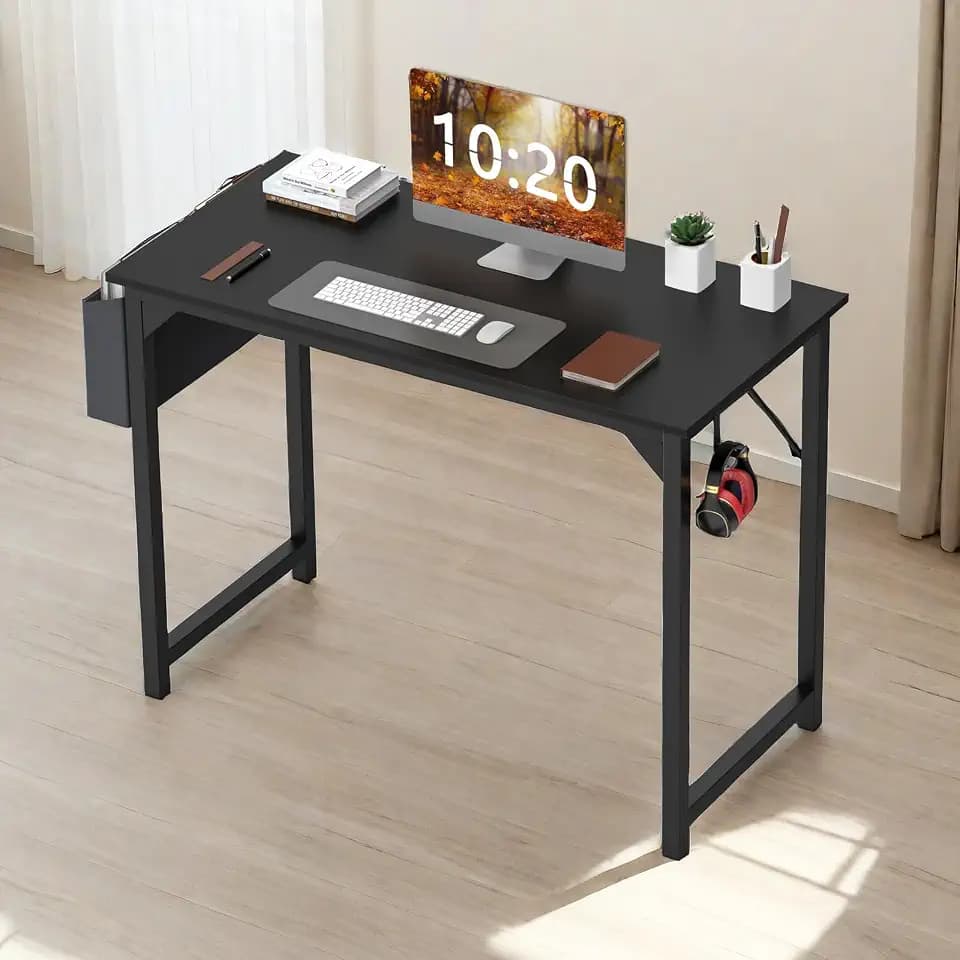 GlasFlength Computer Desk with Storage Bag and Headphone Hook, 31 in Small Home Office Writing Study Desk Modern Simple Style PC Table for Youth Student Adult 30 Inches Black