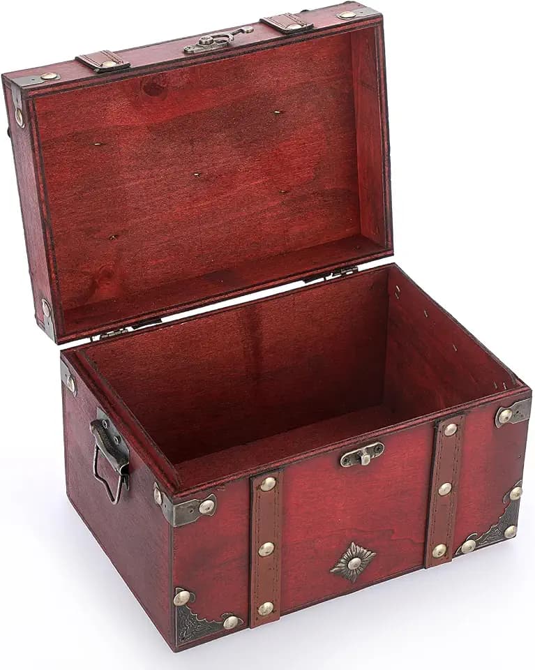 ELLDOO Vintage Treasure Chest, Pirate Keepsakes Box for Gifts, Wooden Storage Box Decorative for Jewelry Pearl Trinkets Tarot Cards, Medium