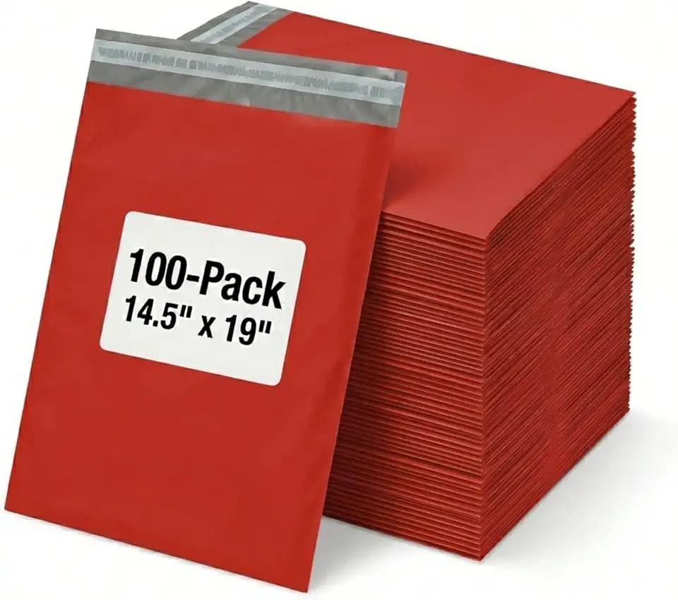 BOX USA Shipping Bags 14½ x 19 (100-Pack) Red - Large Heavy Duty Self-Adhesive Envelope Poly Mailers for Packing