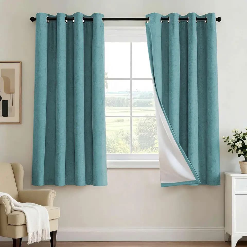 H.VERSAILTEX 100% Blackout Curtains for Bedroom 63 Inches Long Grommet Linen Face Full Light Blocking Curtain Drapes for Living Room Thermal Insulated Linen Look Curtains 2 Panels Set, Teal Blue