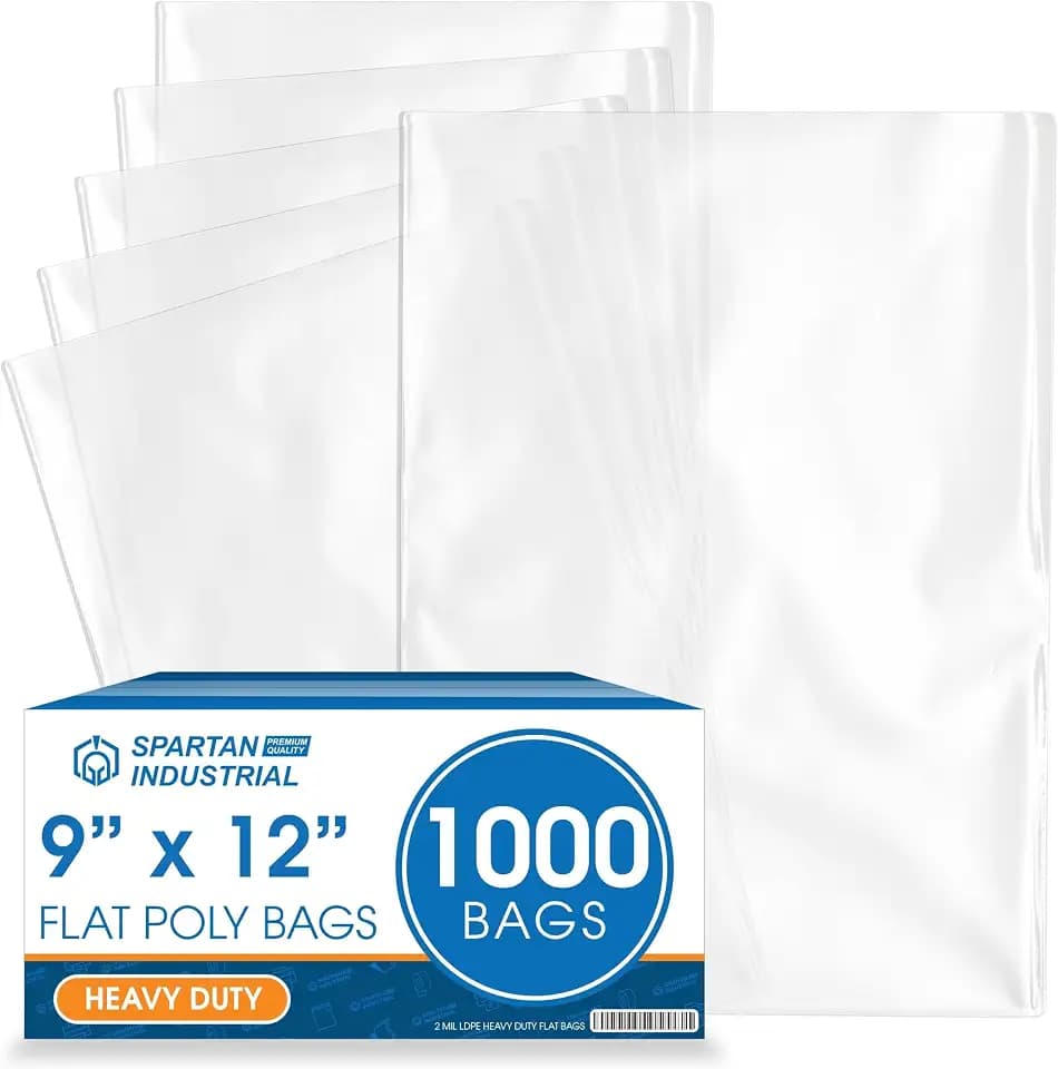 9" X 12" Open-End Flat Poly Bags (1000 Count) - 2 Mil Clear Plastic Bags