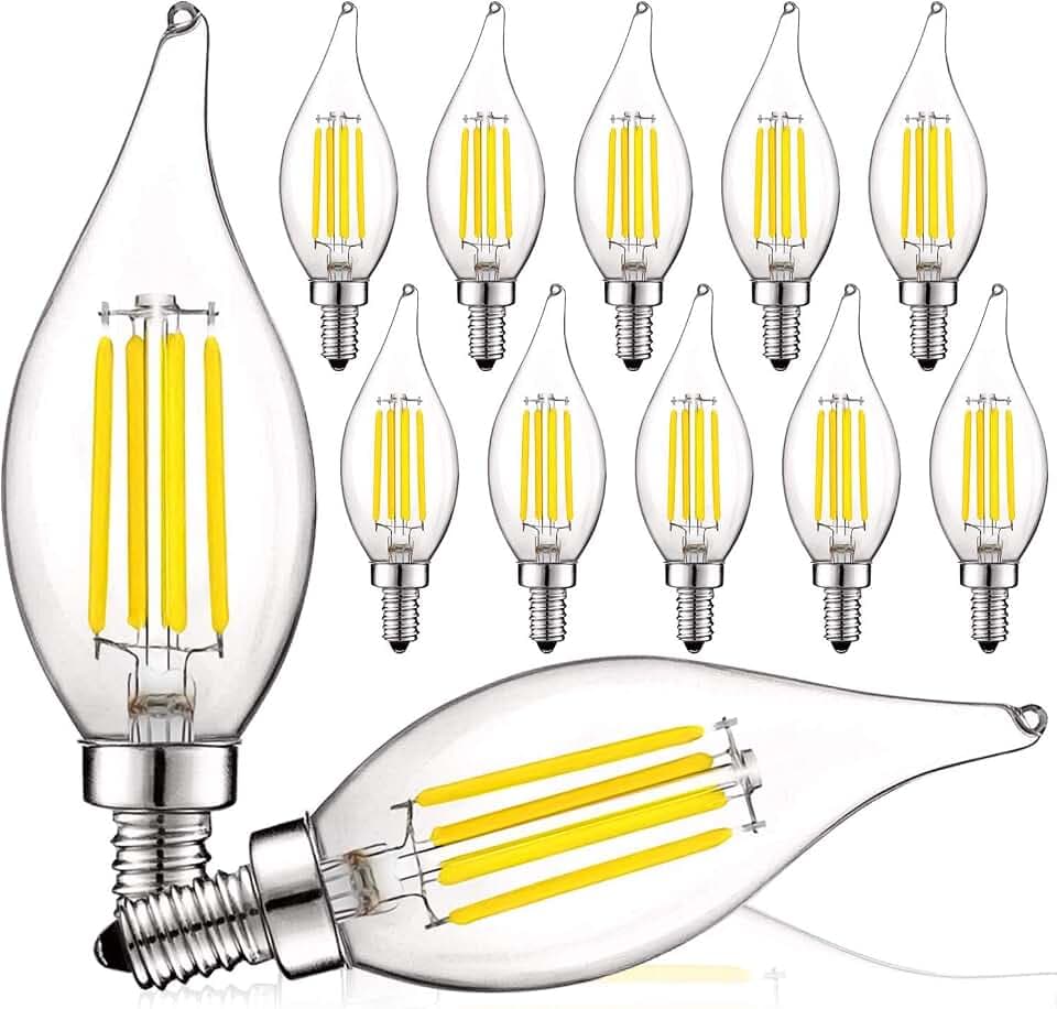 LUXRITE Vintage Candelabra LED Bulb 60W Equivalent, 550LM, 4000K (12 Pack)