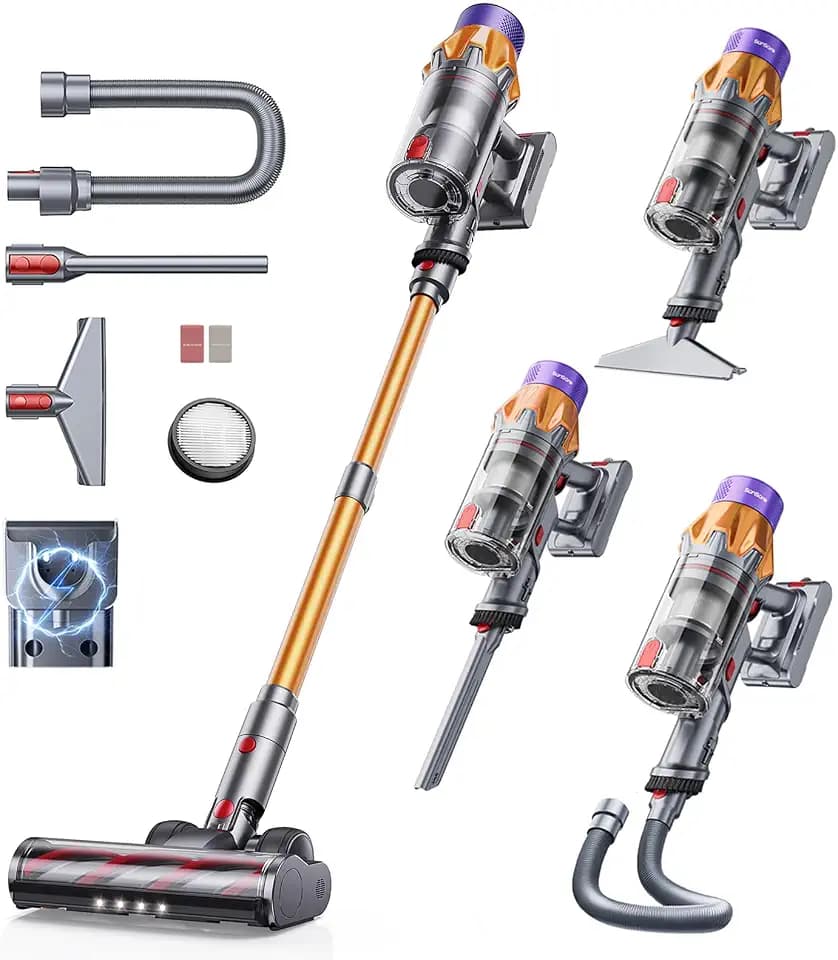 Cordless Vacuum Cleaner, 650W 55KPA 70Mins Cordless Stick Vacuum Cleaner with Self-Standing, Touch Screen, Anti-tangle Vacuum Cordless, Vacuum Cleaners for Home,Carpets,Hardwood,Pet Hair(X7A Pro)