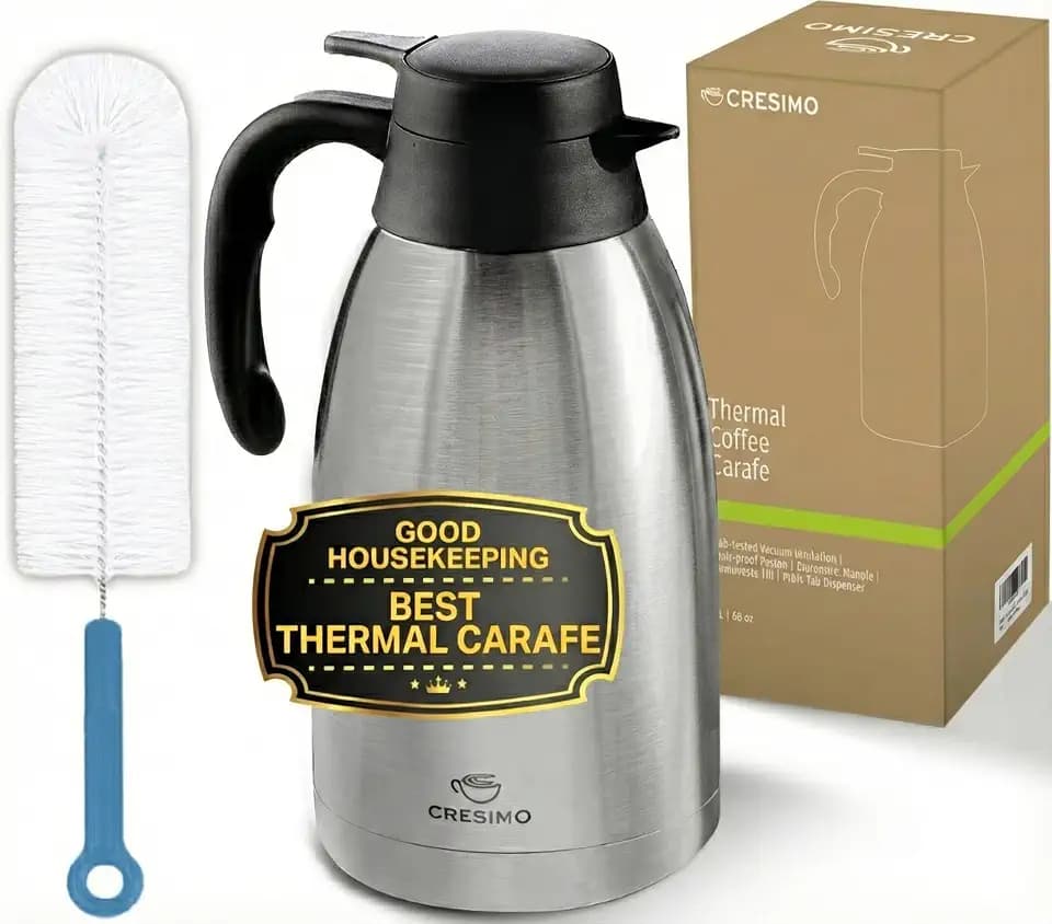 Thermal Coffee Carafe 2L/68 oz Insulated Stainless Steel w/Cleaning Brush