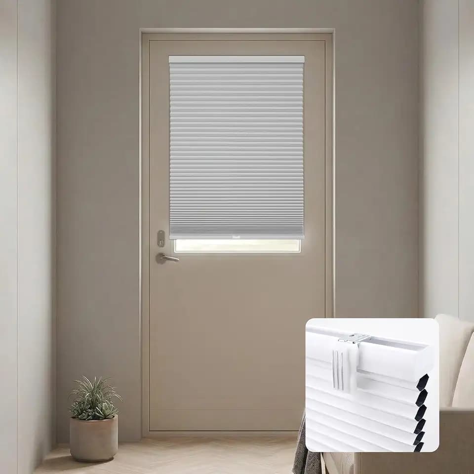DEZ FURNISHINGS Cordless No Tools No Drill 1.5" Magnet Blackout Cellular Shades for Metal Doors, 24" W x 42" H, Gray Cloud