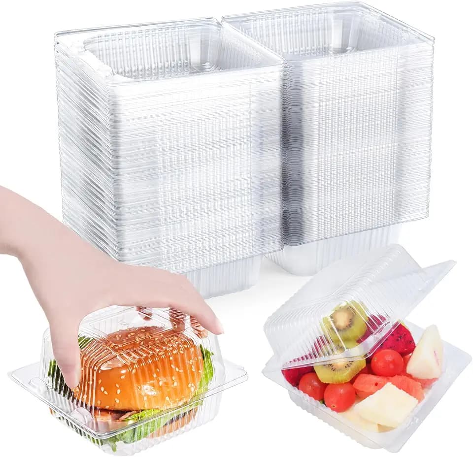 100 Pcs Heavy Duty Plastic Clear Clamshell Food Containers with Lids