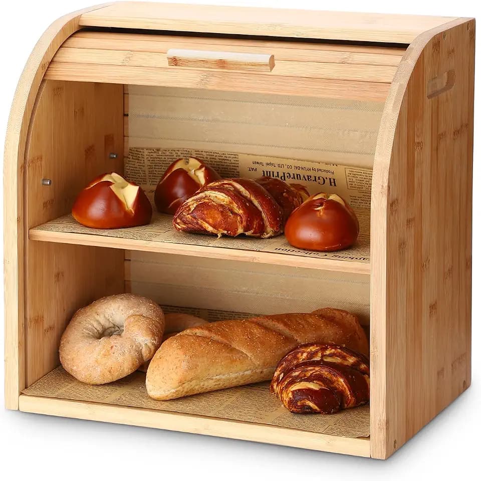 G.a HOMEFAVOR 2 Layer Bamboo Bread Box for Kitchen Organizer, Self-assembly