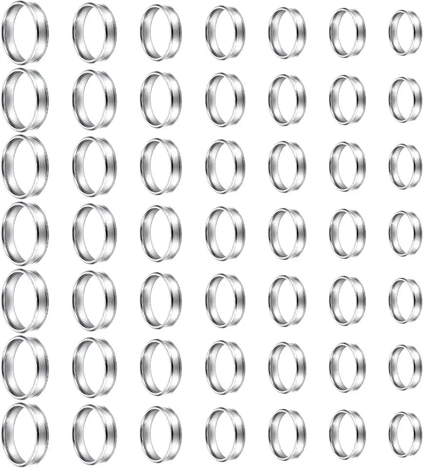 49 PCS 7 Sizes Stainless Steel Blank Finger Ring Bulk Grooved Inlay Ring