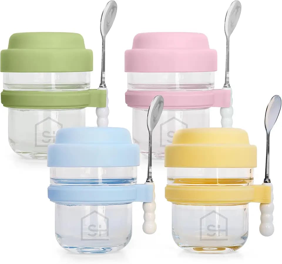 4 Pack Parfait Cups with Lids and Spoons – Reusable Yogurt Cups for On-the-Go Breakfast, Snacks & Overnight Oats