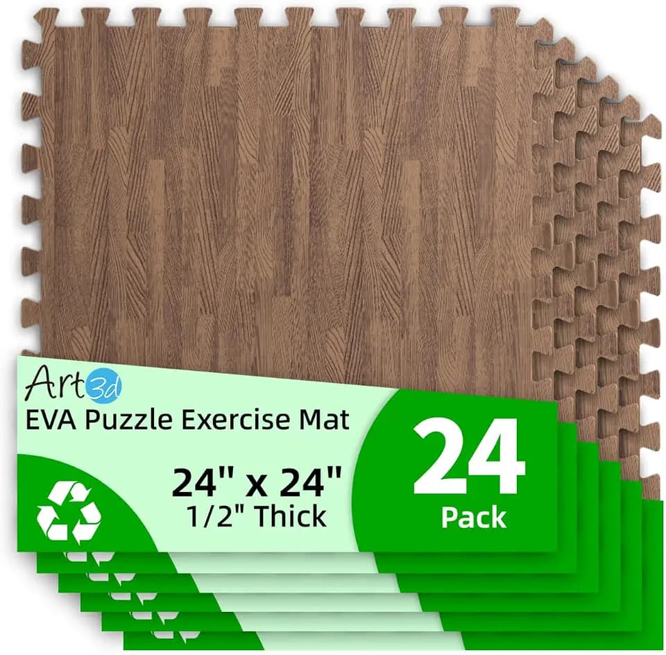 Art3d 24-Pack 24"x24" EVA Interlocking Exercise Mats,96 Sq.Ft,Dark Walnut