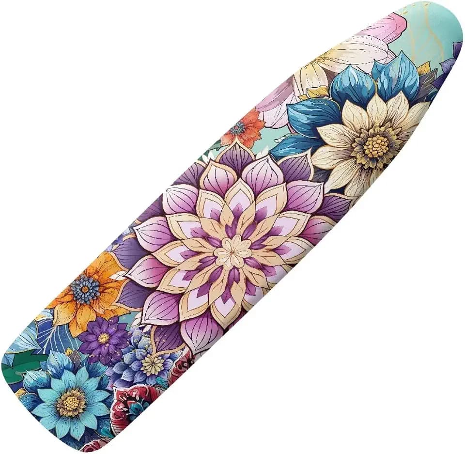 Boho Flower Hummingbird Ironing Board Cover and Pad Soft Ironing Board Cover, Non Stick Scorch and Stain Resistant Standard Size 15x54 Inch with Elastic Edges