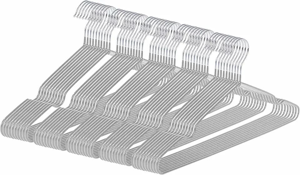 Ultra-Thin Metal Hangers, 50 Pack Non-Slip PVC Coated Space Saving Clothes Hangers for Closet, 16 inch Wide for Suits, Dresses, Jackets(Gray)