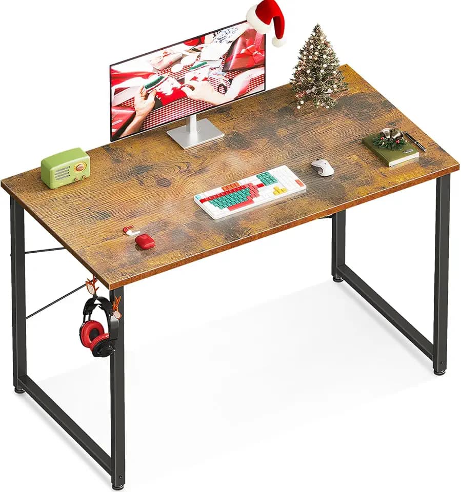 Casaottima 39.5 Inch Small Computer Desk for Home Office, Study Writing Table for Small Spaces, Simple Modern Desk with Headphone Hooks, Vintage