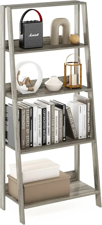 Furinno Ladder Bookcase Display Shelf, 5-Tier, French Oak