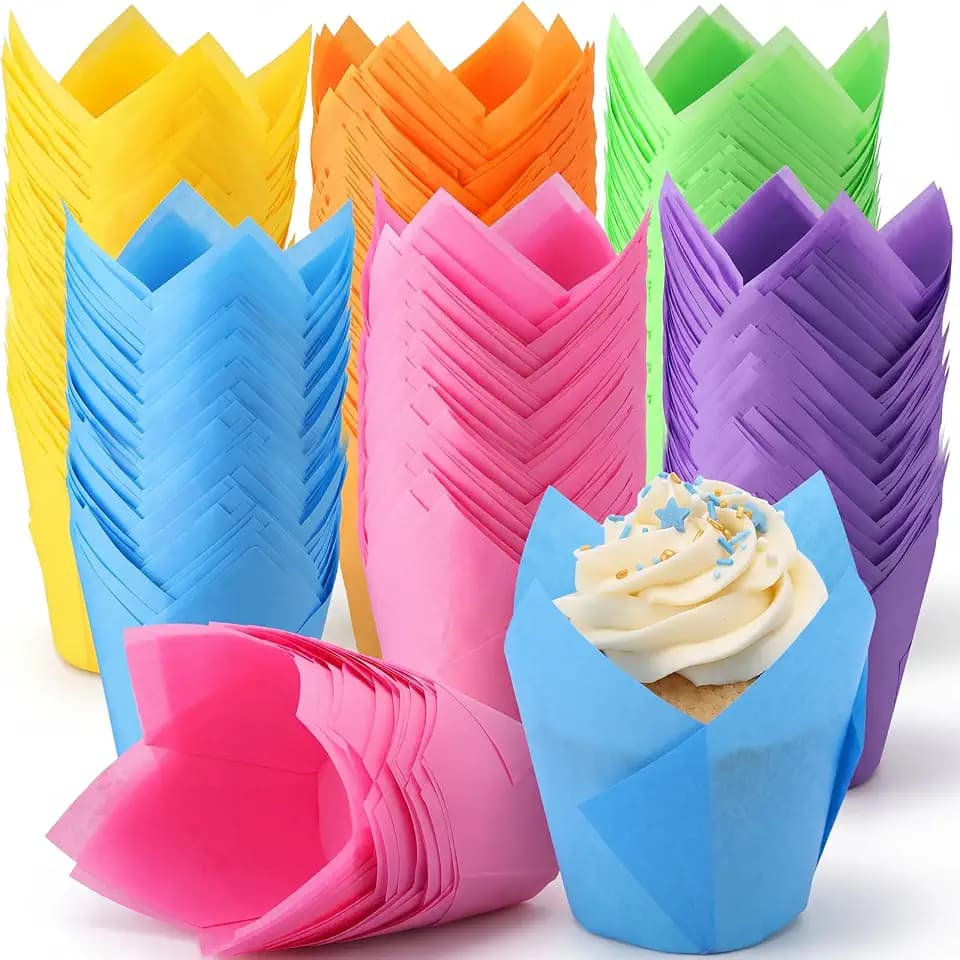 600 Pcs Tulip Cupcake Liners, Solid, Bright Colors